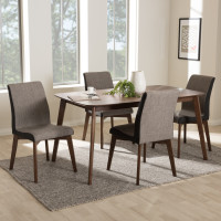 Baxton Studio Kimberly-Brown-5PC Dining Set Kimberly Mid-Century Modern Beige and Brown Fabric 5-Piece Dining Set